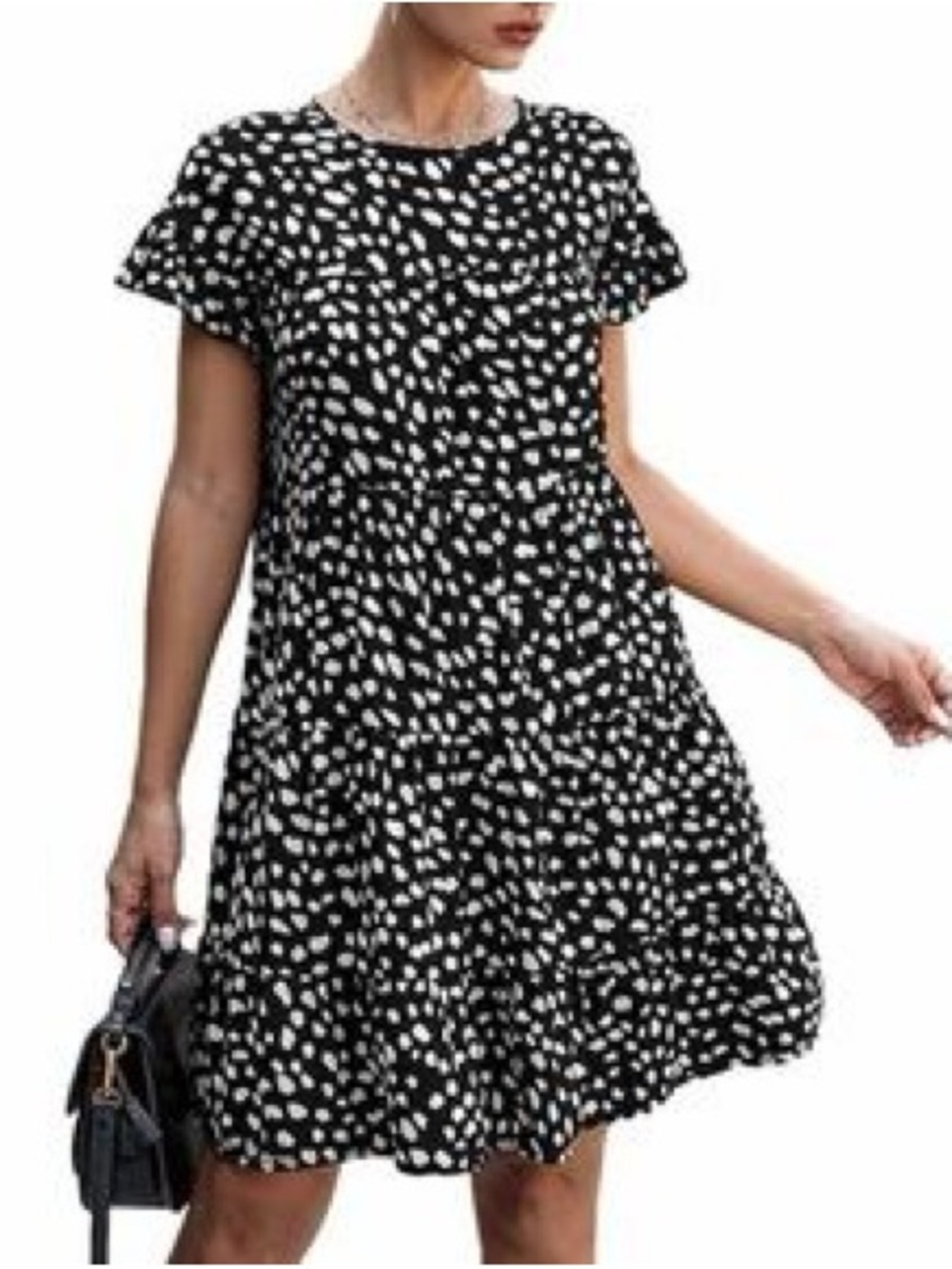 Mittoshop Black and White Polka Tiered Short Sleeve Dress - Classic Casual NWOT